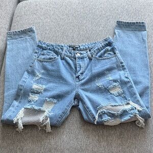 Fashion Nova Light Wash Ripped Boyfriend Jeans